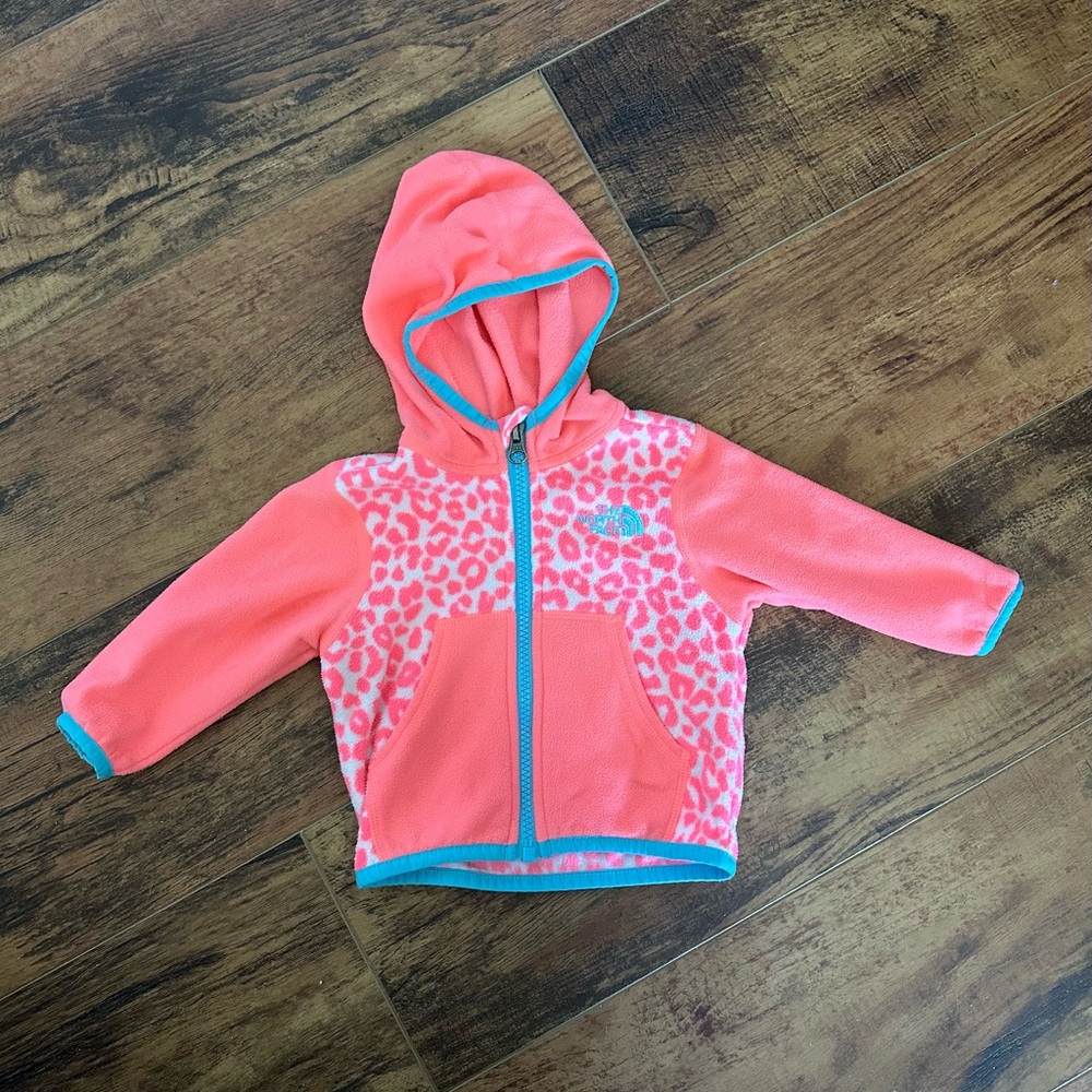The North Face Hooded Fleece Baby Girl Jacket Pink Leopard 3-6 Months